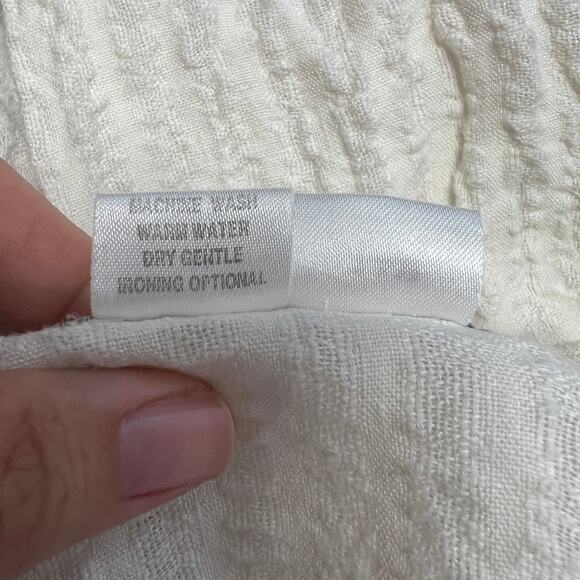 FLAX Linen Cardigan Shirt Size S Ivory White Button Front Long Sleeve Ribbed - Picture 6 of 6